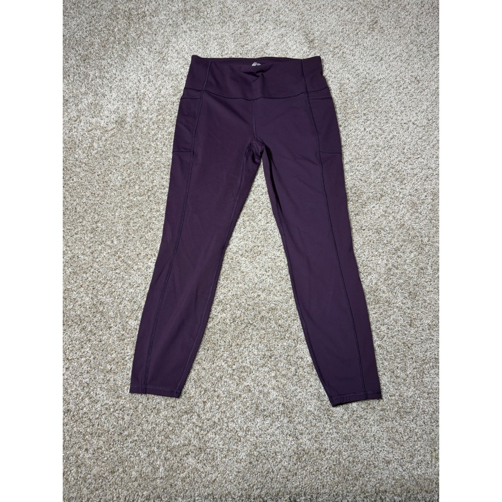 RBX Womens High Waisted Activewear Leggings with Pockets Purple Size Large